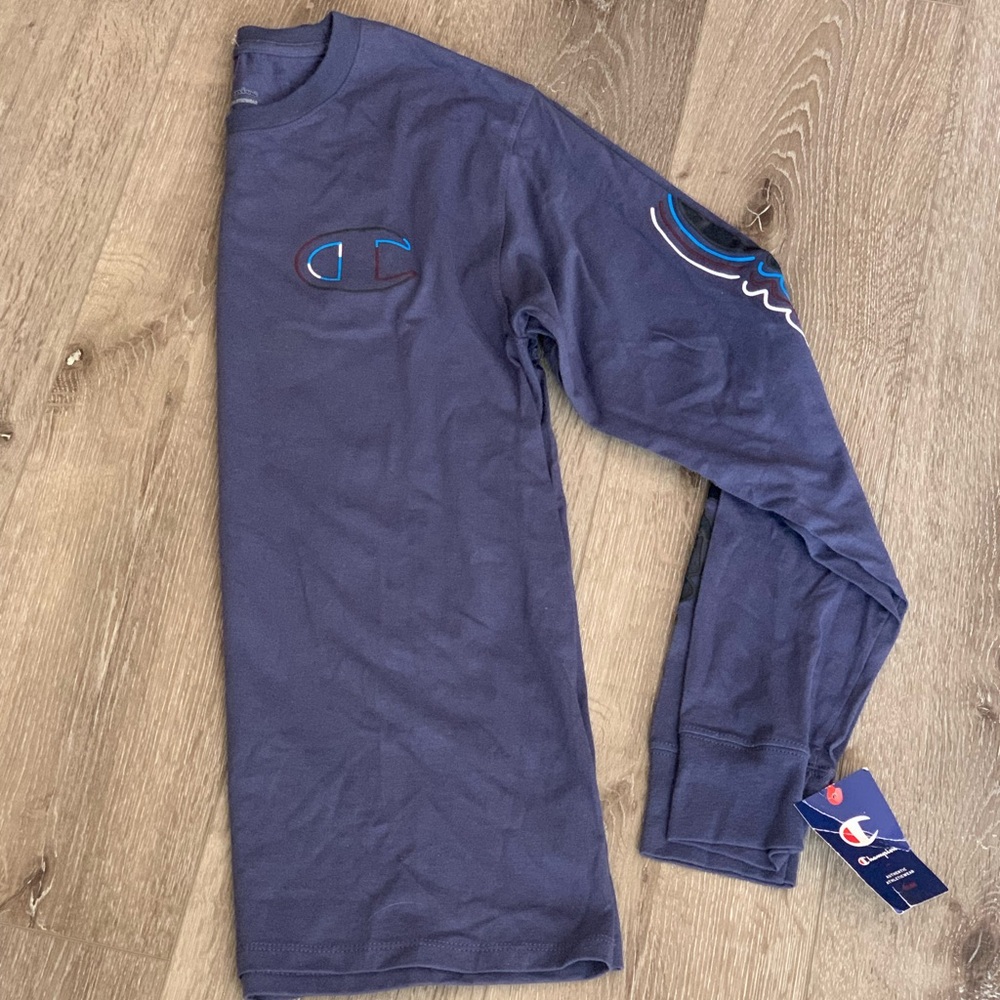 Champion Navy Long Sleeve Tee size S with Blue Accent Logos